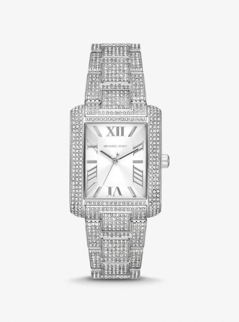 Michael Kors Oversized Emery Pave Silver-Tone Watch Silver-tone Damen Silber | EILSJC349