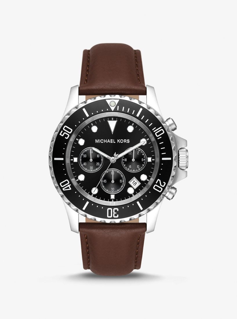 Michael Kors Oversized Everest Silver-Tone and Leather Watch Silver-tone Damen Silber | CRQYDW831