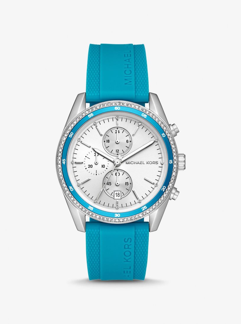 Michael Kors Oversized Hadyn Pave Silver-Tone Watch Silver-tone Damen Blau | LBEDUY587
