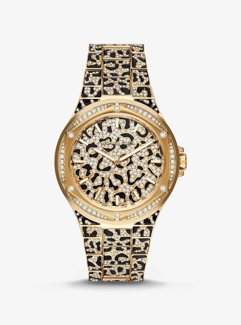 Michael Kors Oversized Lennox Animal Pave Gold-Tone Watch Gold-tone Damen Gold | VGKQFT806