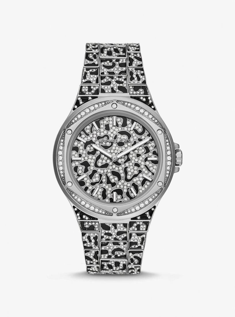 Michael Kors Oversized Lennox Animal Pave Silver-Tone Watch Silver-tone Damen Silber | ZRNBID349