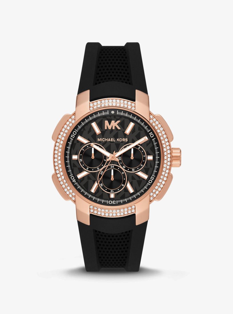 Michael Kors Oversized Sydney Pave Rose Gold-Tone and Silicone Watch Gold-tone Damen Schwarz | KFTZHP829