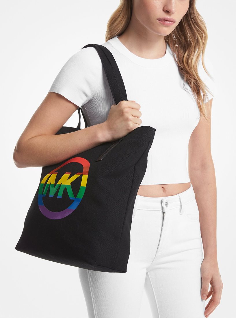 Michael Kors PRIDE Rainbow Logo Cotton Tote Bag Handtasche Damen Schwarz | VADMKI849