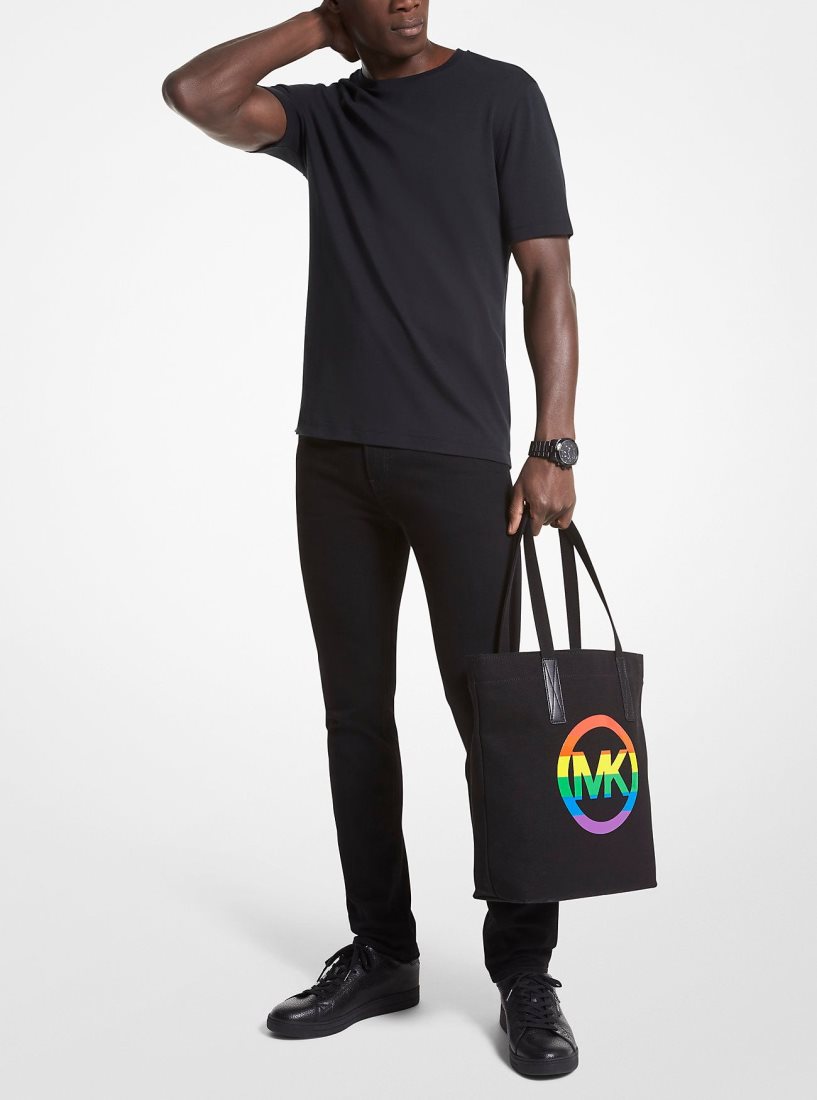 Michael Kors PRIDE Rainbow Logo Cotton Tote Bag Handtasche Damen Schwarz | VADMKI849