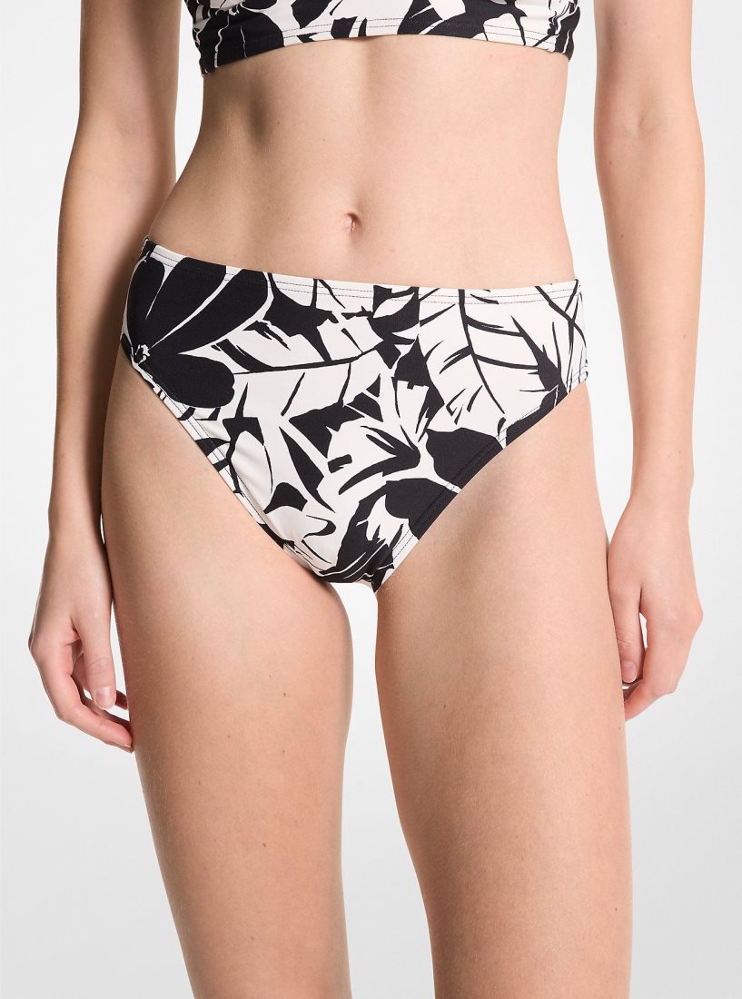 Michael Kors Palm Print Bikini Bottom Bademode Damen Schwarz Weiß | EUNILO249