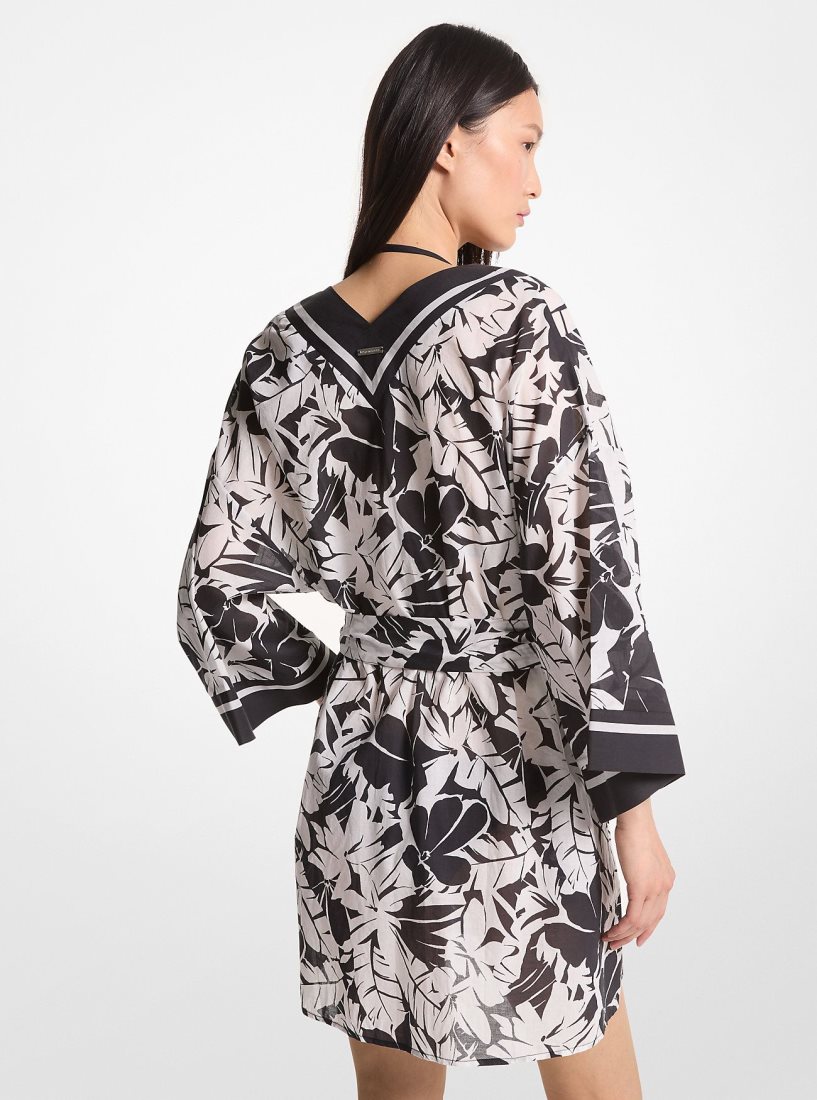 Michael Kors Palm Print Cotton Cover-Up Bademode Damen Schwarz Weiß | HBWZRP759