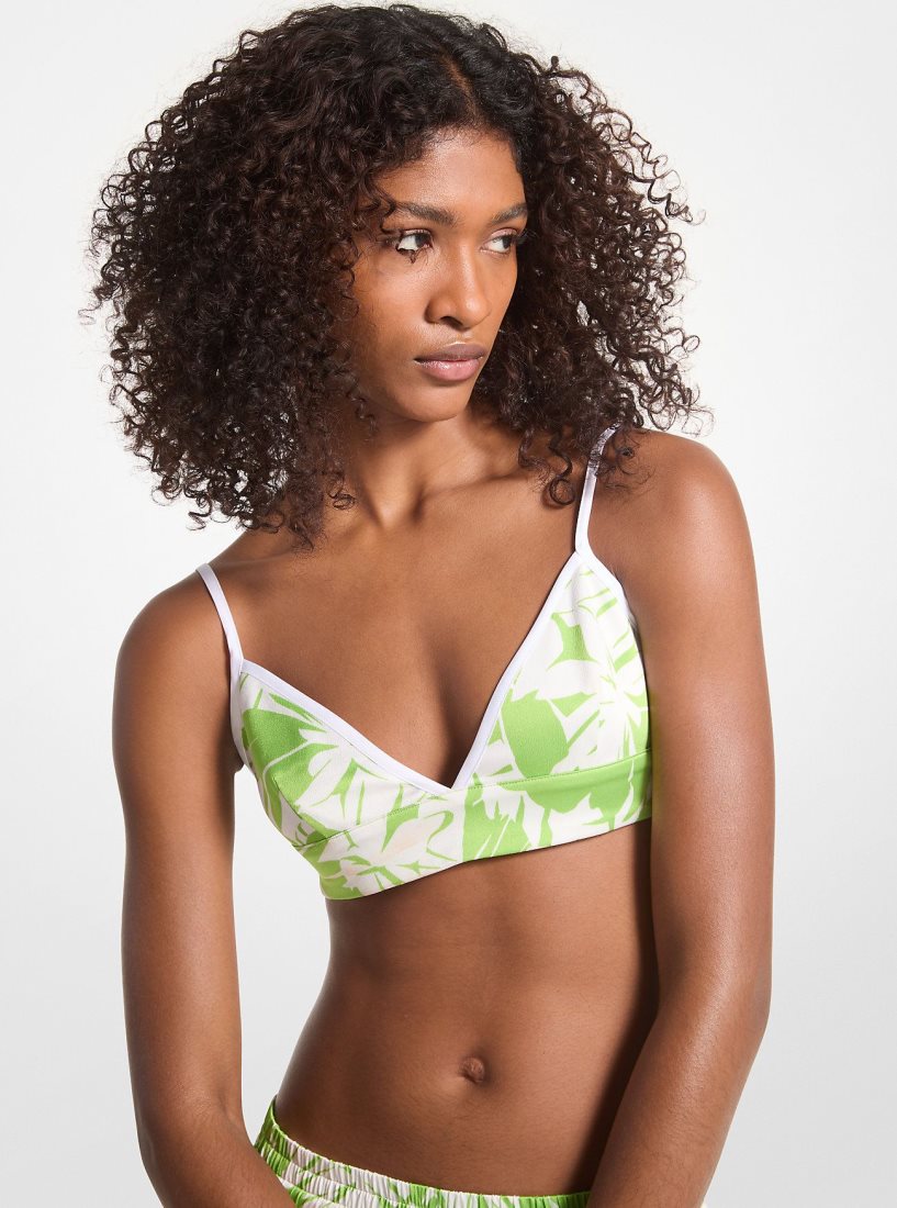 Michael Kors Palm Print Satin Bra Top Oberteile Damen Grün | EIVWRJ754