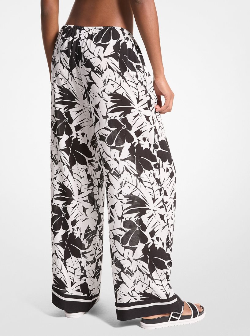 Michael Kors Palm Print Woven Wide-Leg Pants Bademode Damen Schwarz Weiß | CMKVHQ321