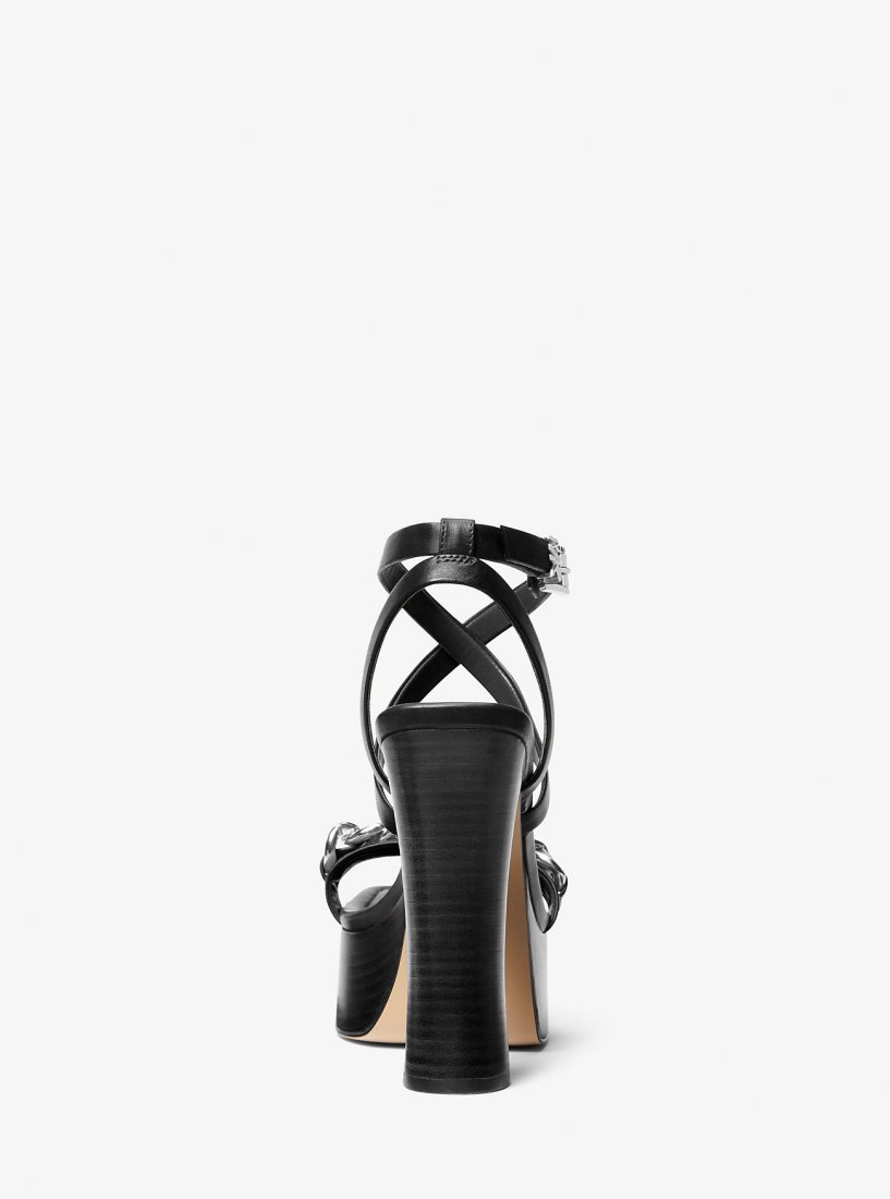 Michael Kors Paola Chain Embellished Leather Platform Sandal Sandalen Damen Schwarz | TFSPBQ419