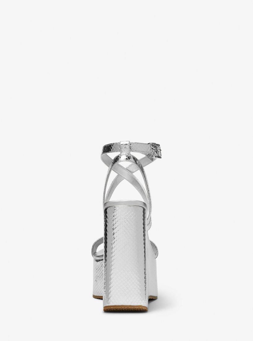 Michael Kors Paola Metallic Snake Embossed Leather Wedge Sandal Keilabsatz Damen Silber | HAJUZB819