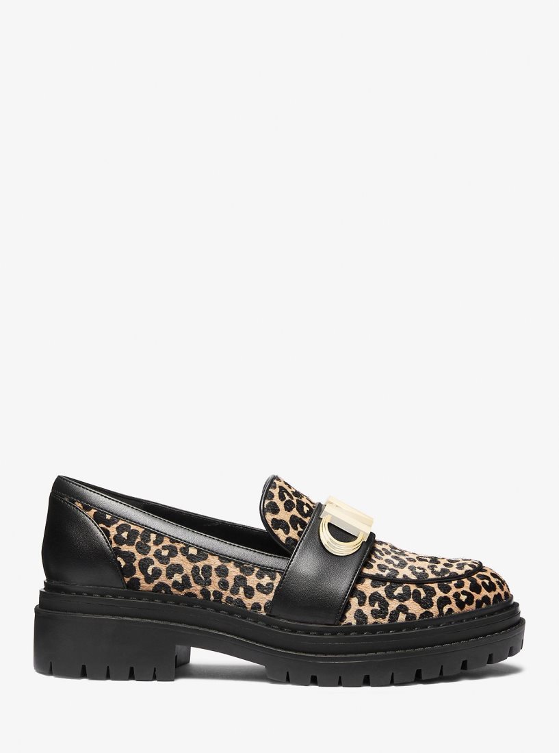 Michael Kors Parker Leopard Print Calf Hair Loafer Flache Schuhe Damen Schwarz | FORSNY532