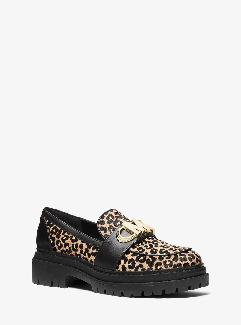 Michael Kors Parker Leopard Print Calf Hair Loafer Flache Schuhe Damen Schwarz | FORSNY532