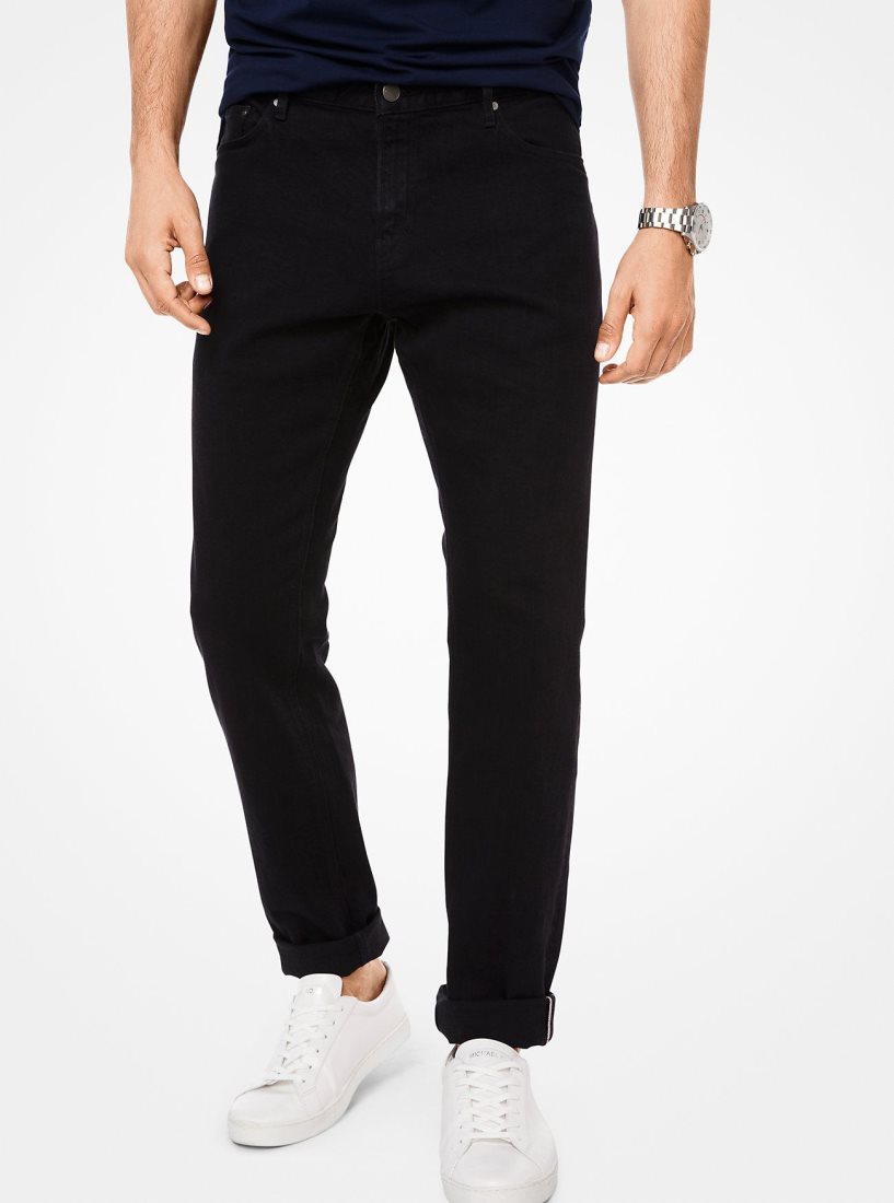 Michael Kors Parker Slim-Fit Stretch-Selvedge Jeans Hose Herren Schwarz | LKRYXS947