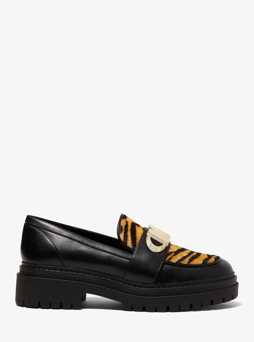 Michael Kors Parker Tiger Print Calf Hair and Leather Loafer Flache Schuhe Damen Marigold | VJKLZA014