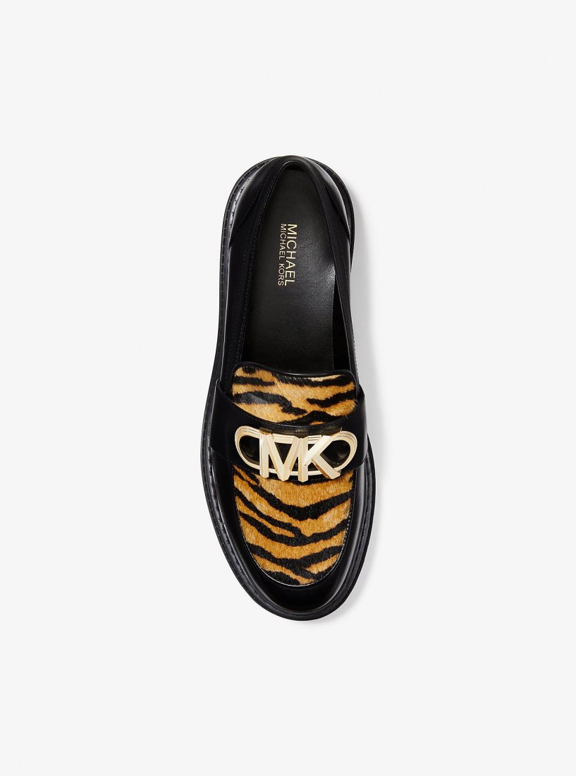 Michael Kors Parker Tiger Print Calf Hair and Leather Loafer Flache Schuhe Damen Marigold | VJKLZA014