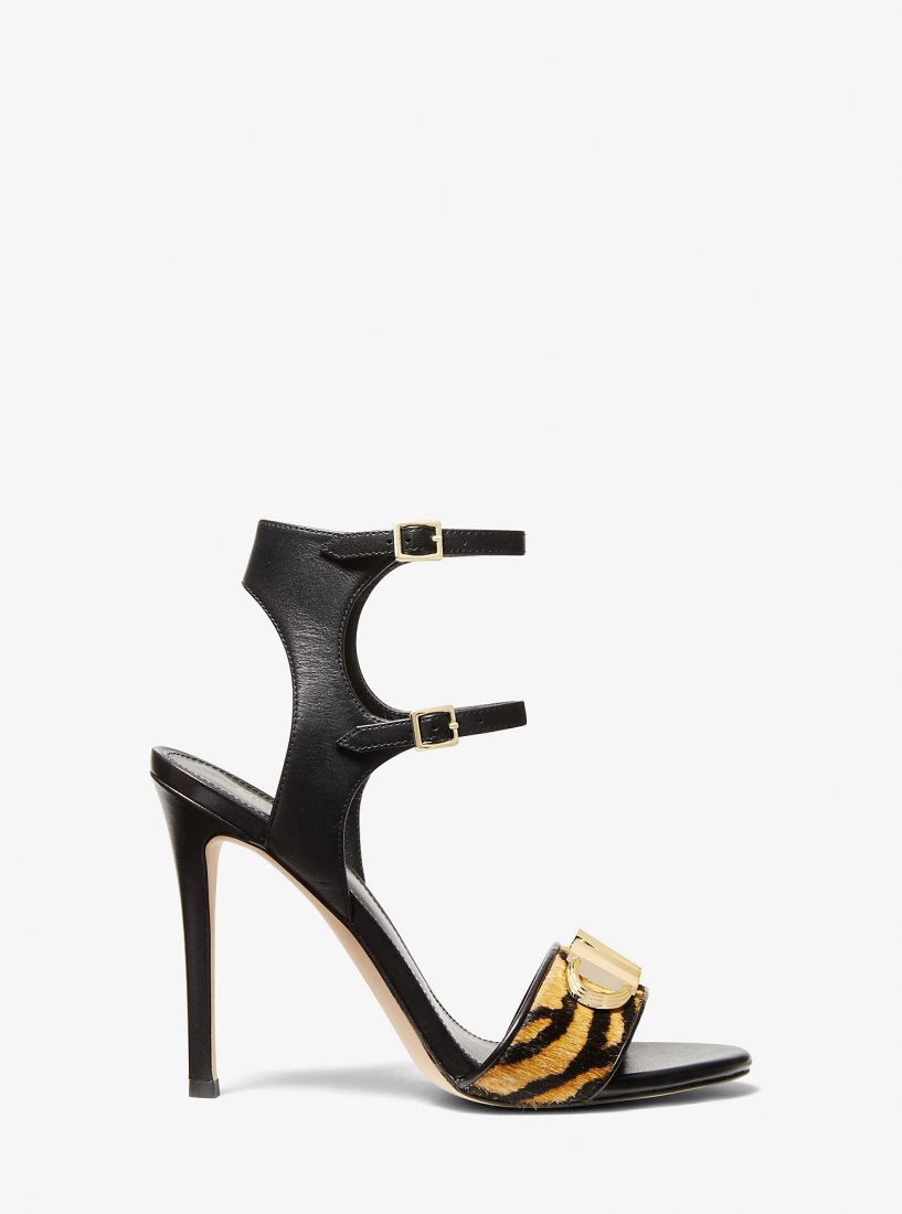 Michael Kors Parker Tiger Print Calf Hair and Leather Sandal Sandalen Damen Marigold | AGTRVL571