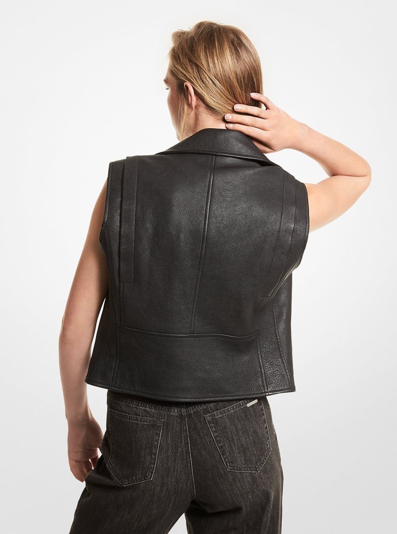 Michael Kors Pebbled Leather Moto Vest Jacken Damen Schwarz | GTVDHQ324
