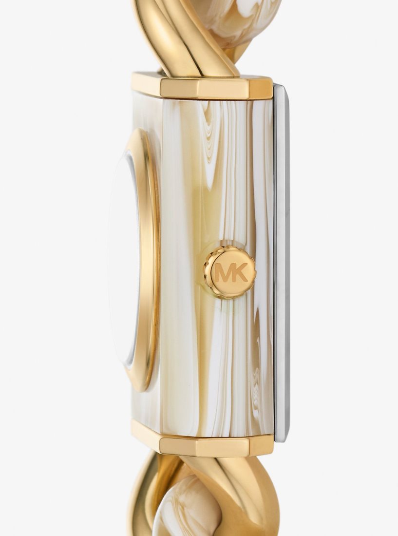 Michael Kors Petite Lock Pave Gold-Tone and Acetate Chain Watch Gold-tone Damen Horn | HULRYJ689