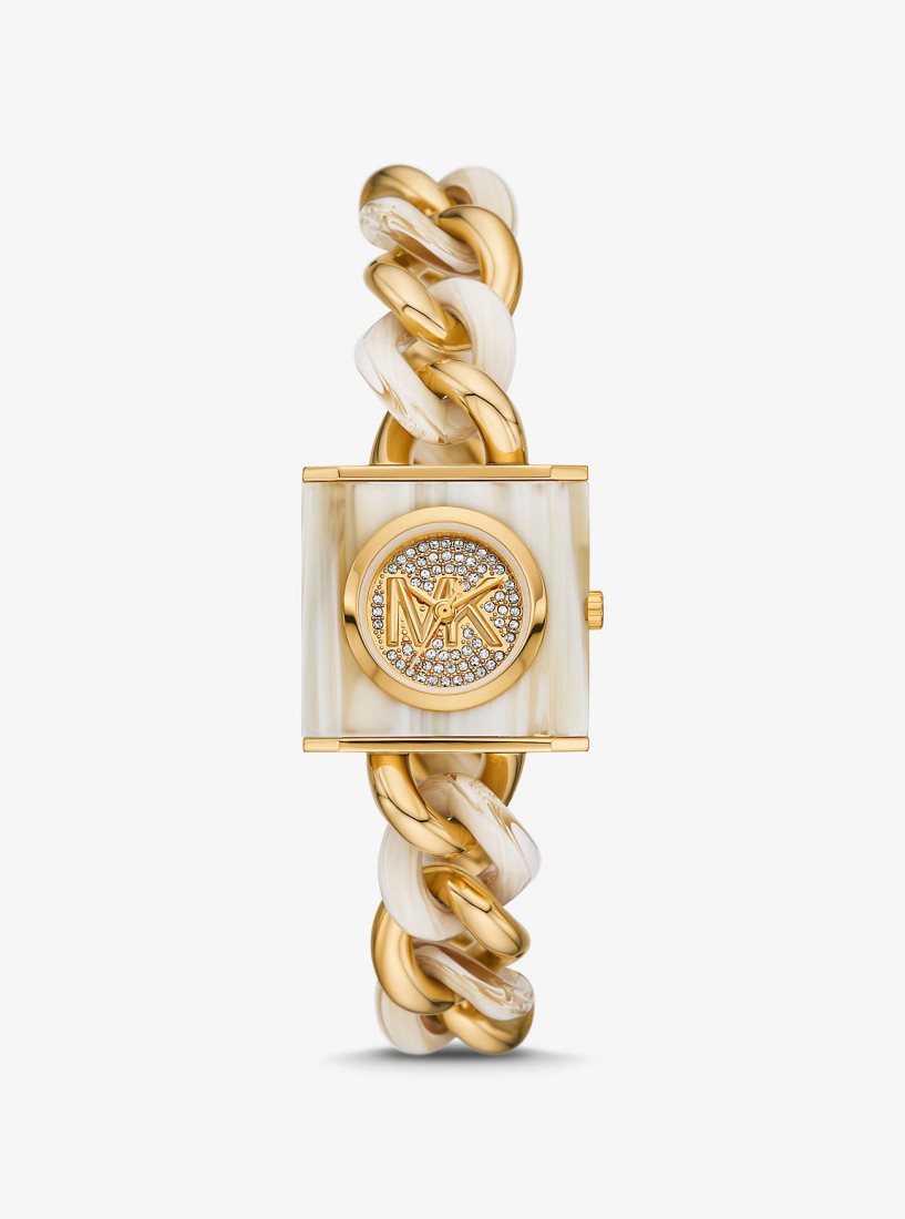 Michael Kors Petite Lock Pave Gold-Tone and Acetate Chain Watch Gold-tone Damen Horn | HULRYJ689