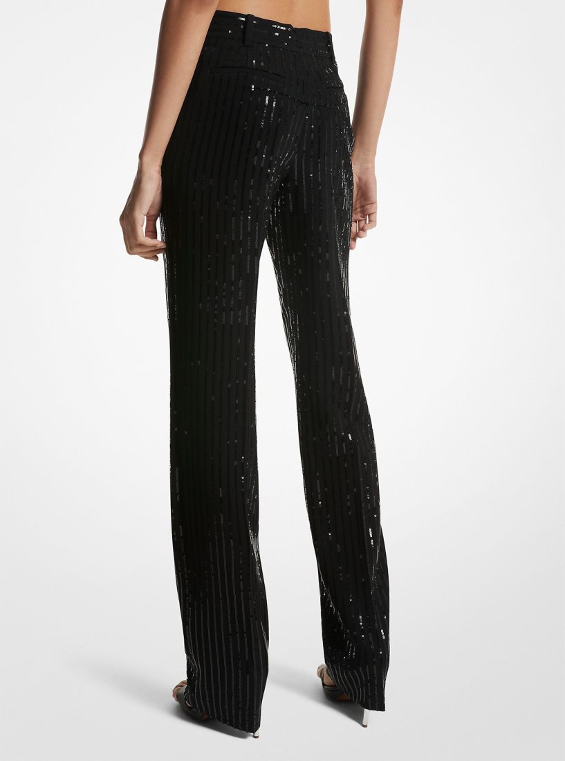 Michael Kors Pinstripe Sequined Crepe Straight-Leg Pants Hose Damen Schwarz | PKSQRW187