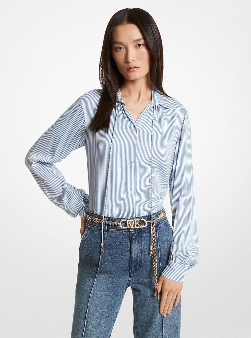 Michael Kors Pinstriped Satin Blouse Oberteile Damen Blueberry | WUSFMO730