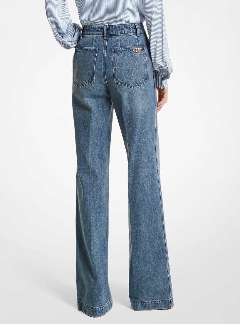 Michael Kors Pintucked Denim Wide-Leg Jeans Hose Damen Blau Waschen | QTKNGL385