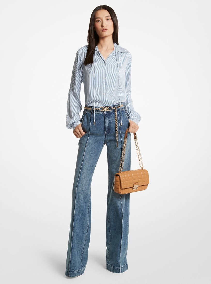 Michael Kors Pintucked Denim Wide-Leg Jeans Hose Damen Blau Waschen | QTKNGL385