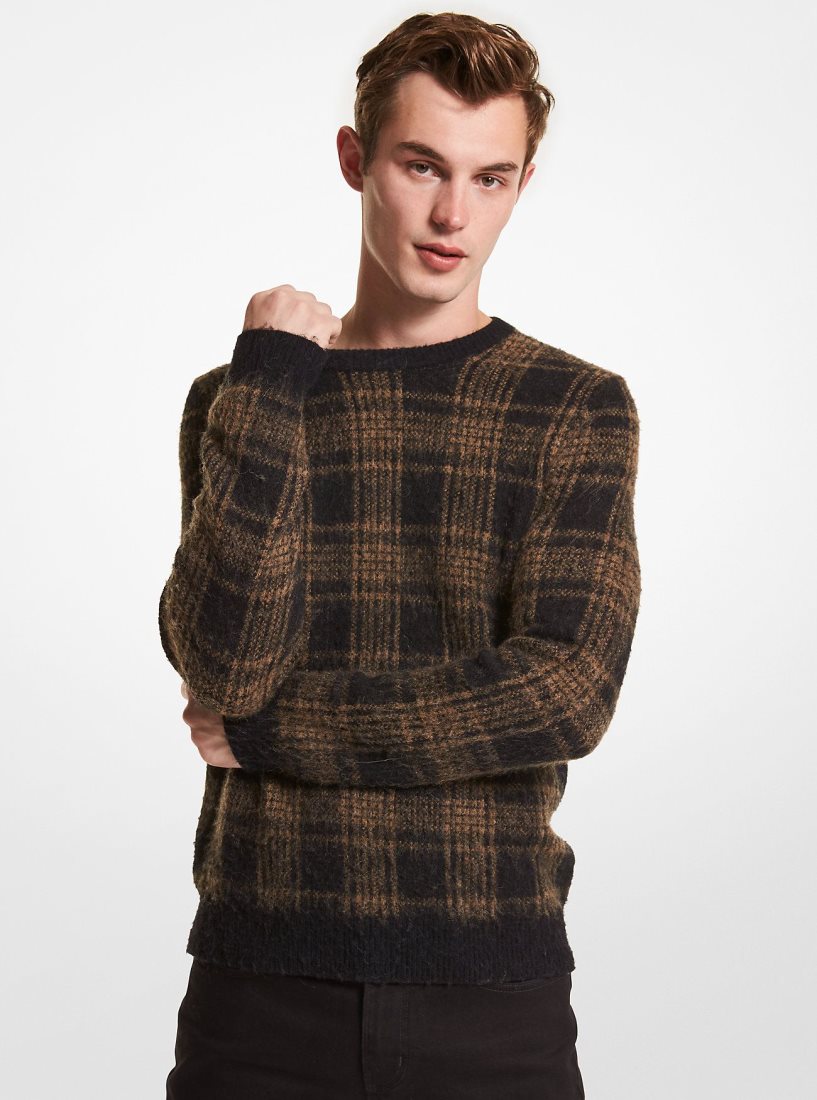 Michael Kors Plaid Brushed Knit Sweater Pullover Herren Schwarz | UHLCJD128