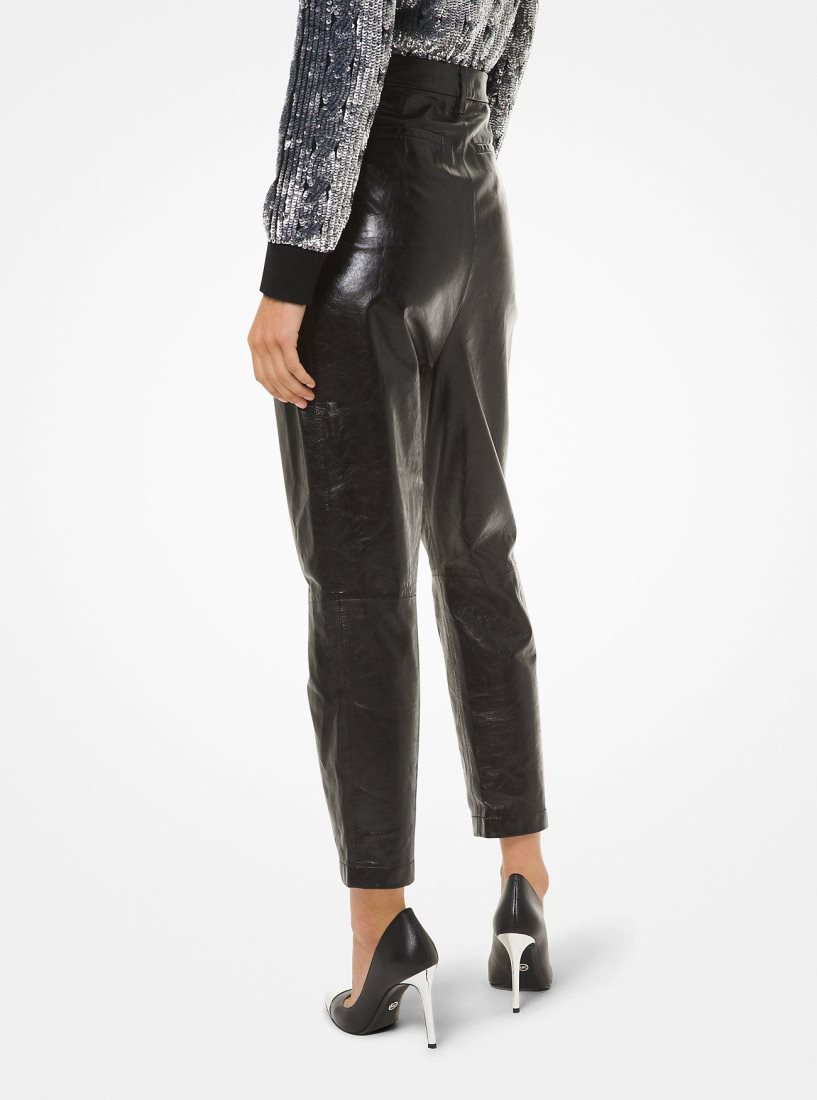 Michael Kors Pleated Leather Pants Hose Damen Schwarz | NMOHJU148