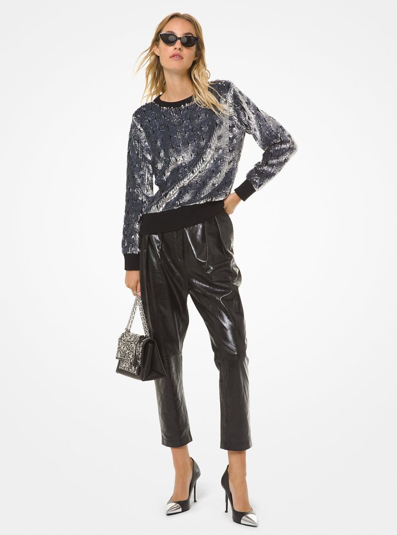 Michael Kors Pleated Leather Pants Hose Damen Schwarz | NMOHJU148