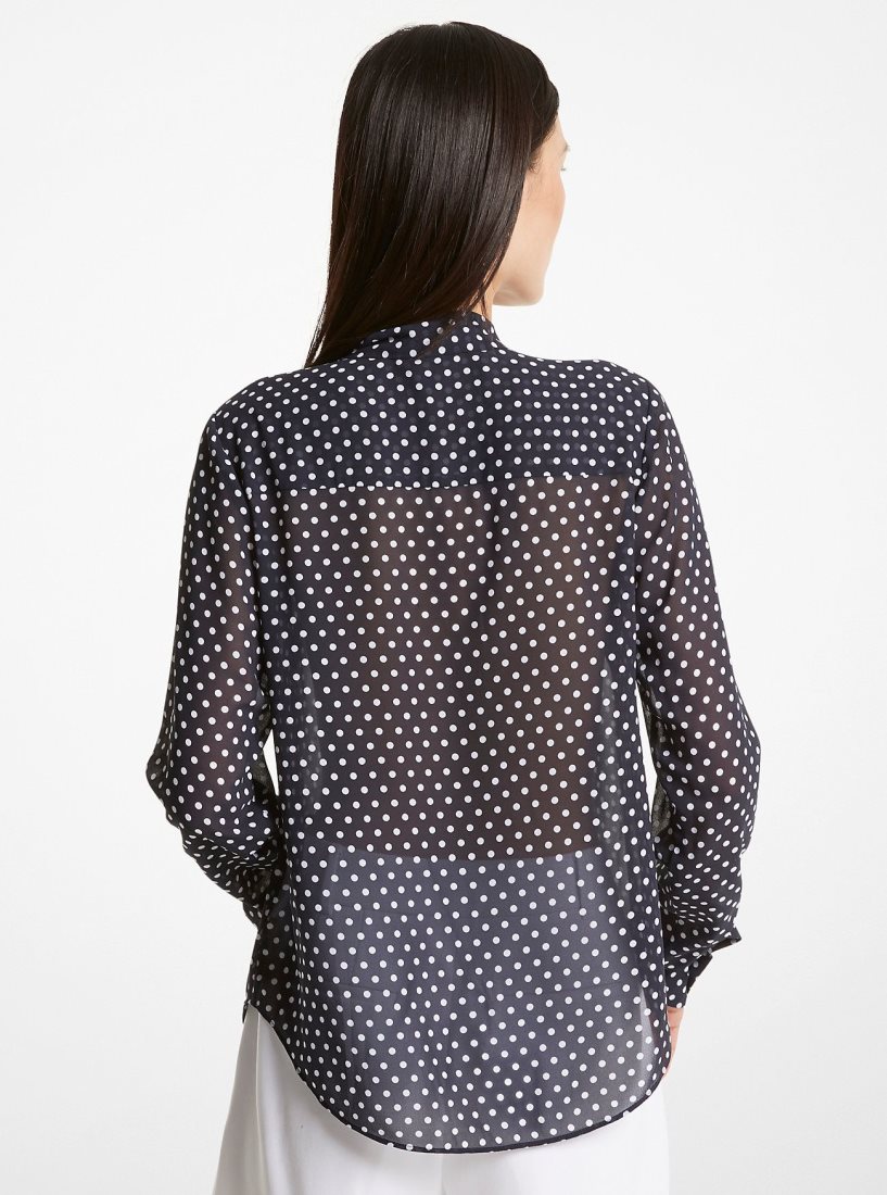Michael Kors Polka Dot Georgette Tie-Neck Blouse Oberteile Damen Midnightblue | LQYEBA971