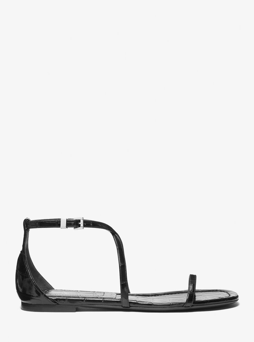Michael Kors Polly Crocodile Embossed Leather Sandal Flache Schuhe Damen Schokolade | CGKEWU647