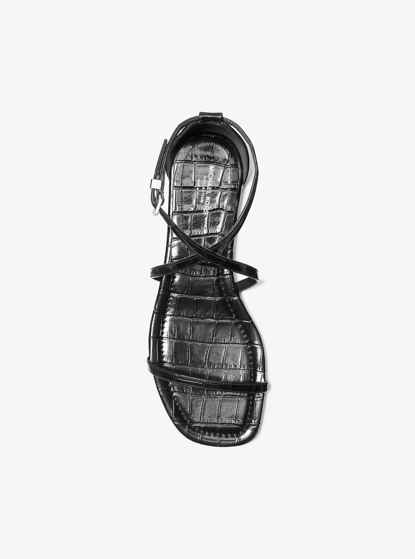 Michael Kors Polly Crocodile Embossed Leather Sandal Flache Schuhe Damen Schokolade | CGKEWU647