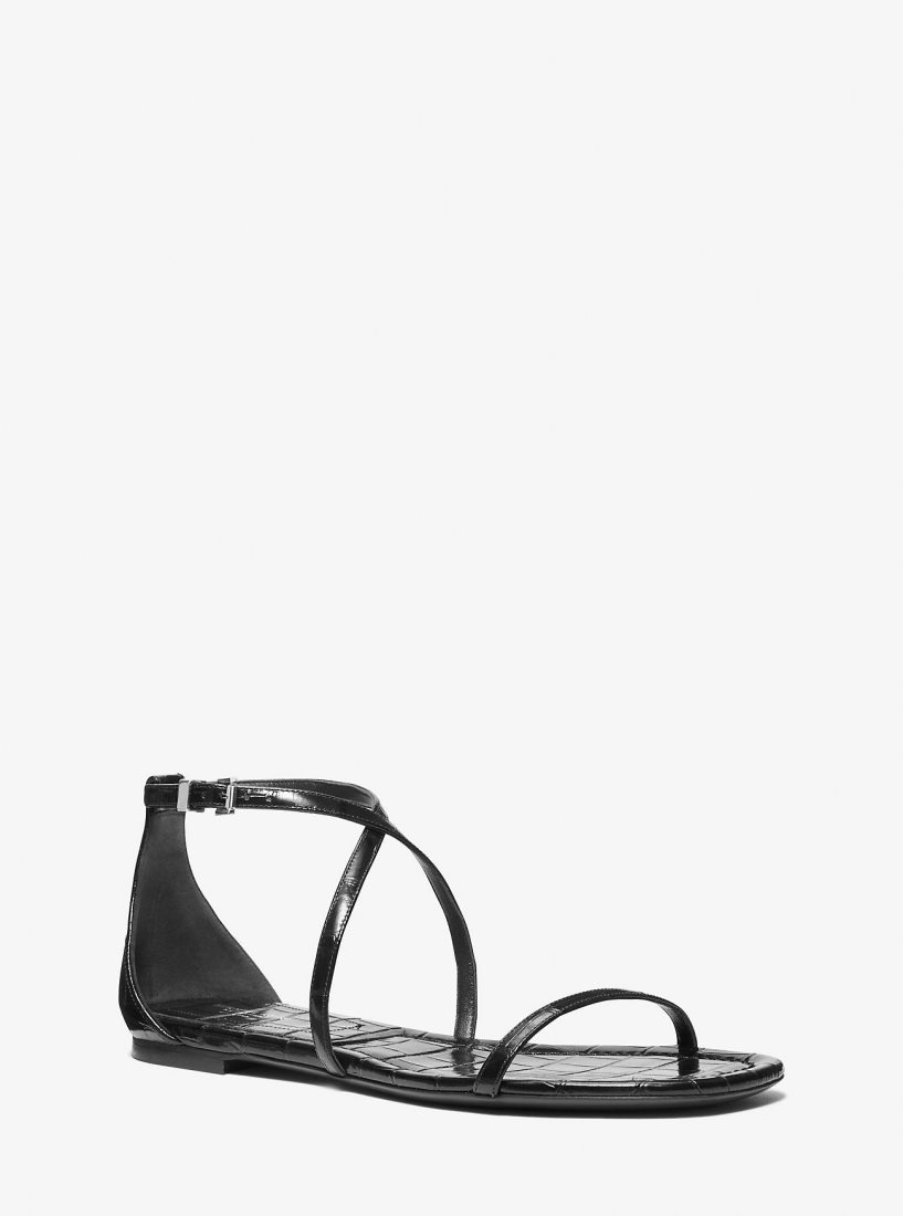 Michael Kors Polly Crocodile Embossed Leather Sandal Flache Schuhe Damen Schokolade | CGKEWU647