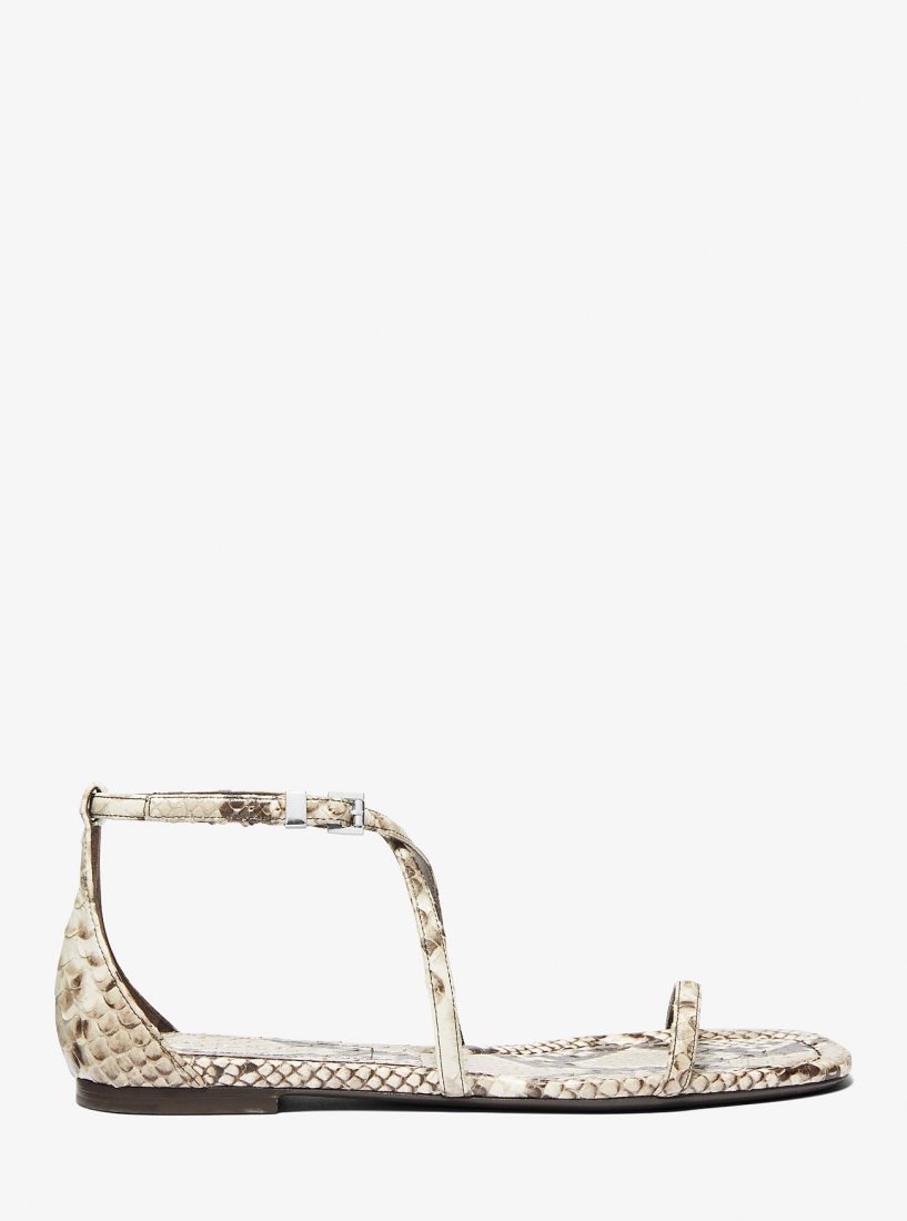 Michael Kors Polly Python Embossed Leather Sandal Flache Schuhe Damen Beige | ORVZBL401