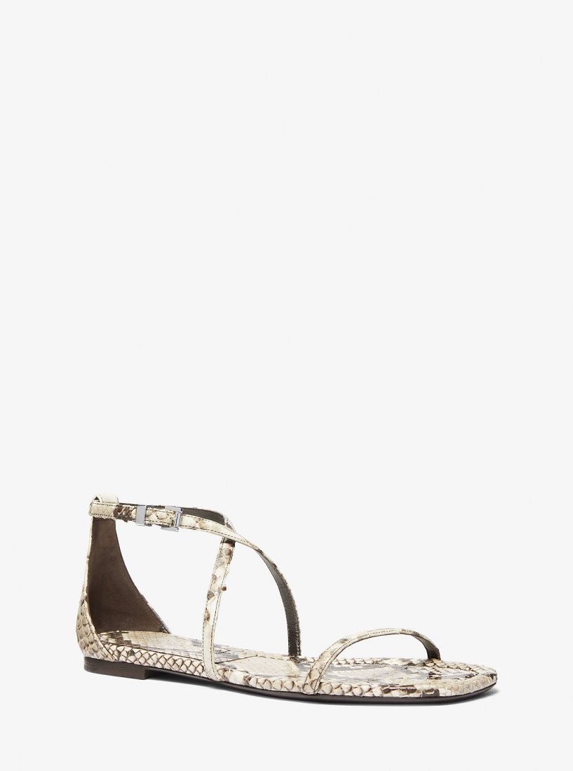 Michael Kors Polly Python Embossed Leather Sandal Flache Schuhe Damen Beige | ORVZBL401