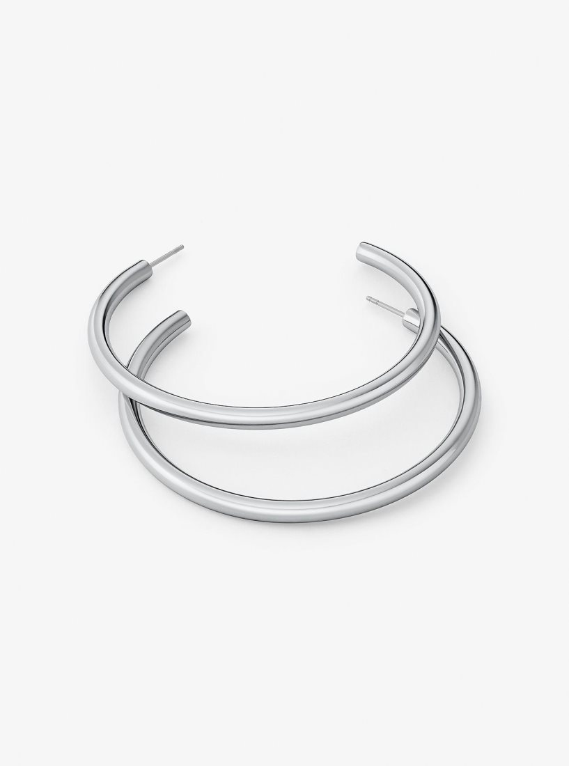Michael Kors Precious-Metal Plated Brass Large Hoop Earrings Ohrringe Damen Silber | BFXULM945