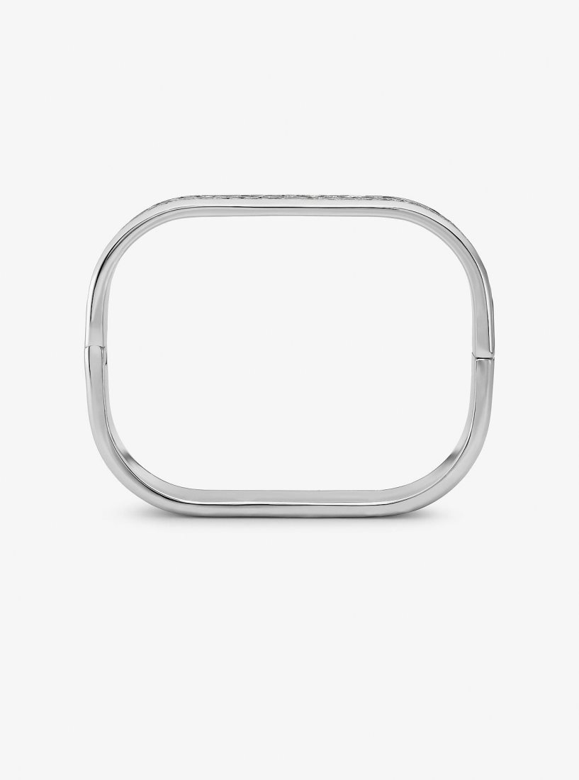 Michael Kors Precious Metal-Plated Brass and Enamel Leopard Pave Bangle Armbänder Damen Silber | RVJCPS029