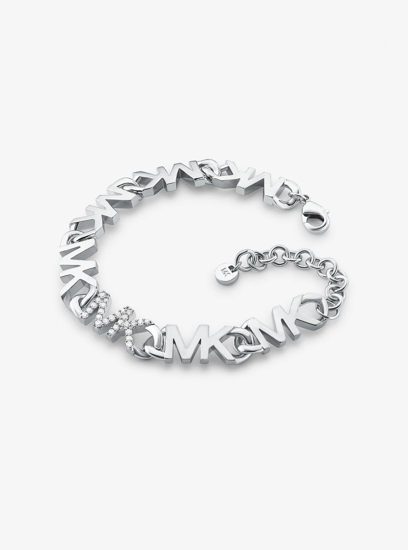 Michael Kors Precious Metal-Plated Brass Pave Logo Chain Bracelet Armbänder Damen Silber | UGEDBN523
