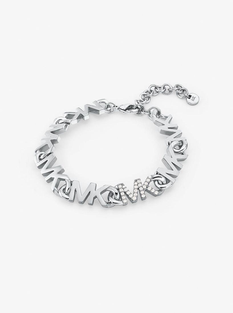 Michael Kors Precious Metal-Plated Brass Pave Logo Chain Bracelet Armbänder Damen Silber | UGEDBN523