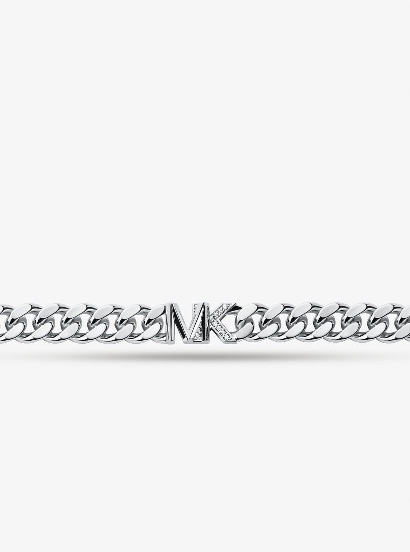Michael Kors Precious Metal-Plated Brass Pave Logo Curb Link Bracelet Armbänder Damen Silber | UYVRKM270