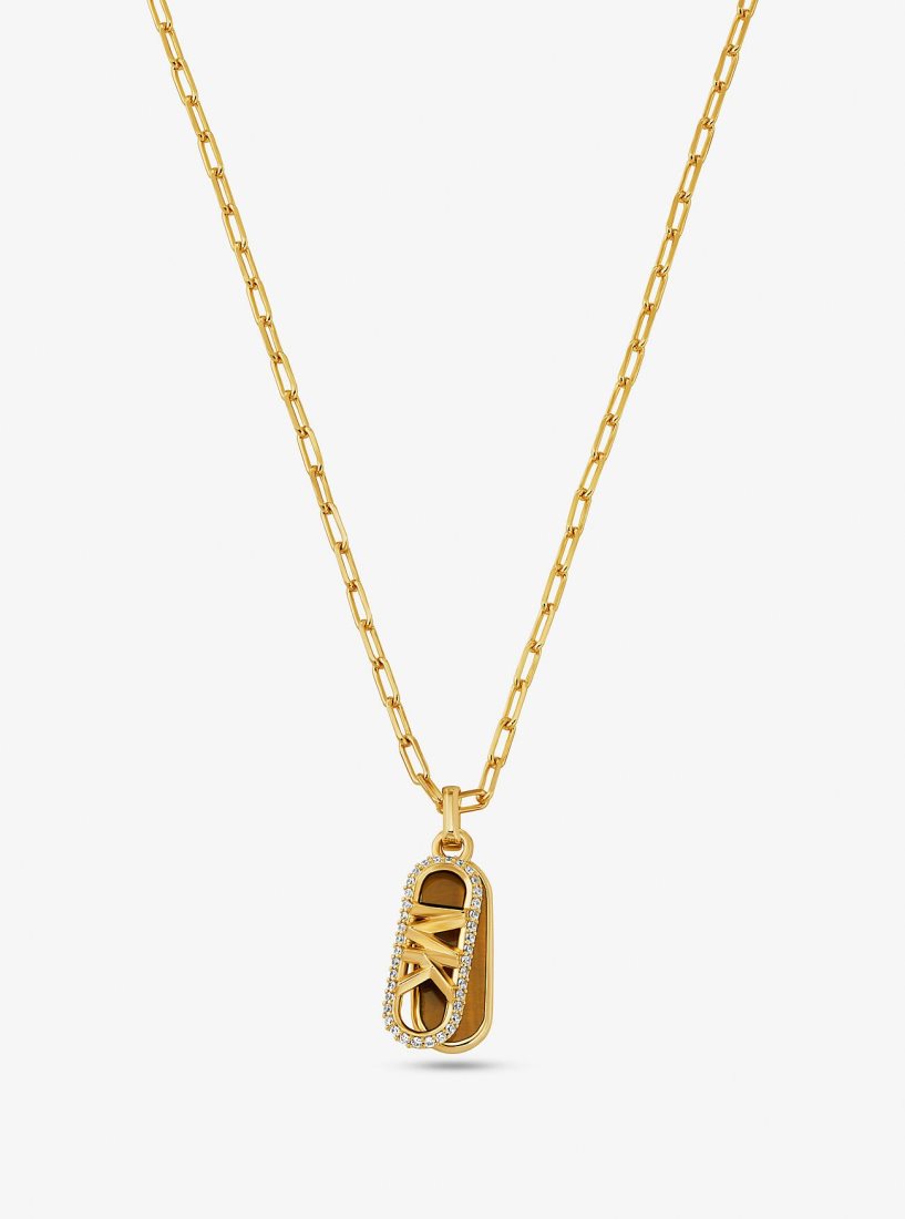 Michael Kors Precious Metal-Plated Brass and Acetate Pave Empire Logo Necklace Ketten Damen Gold | CWYQON567