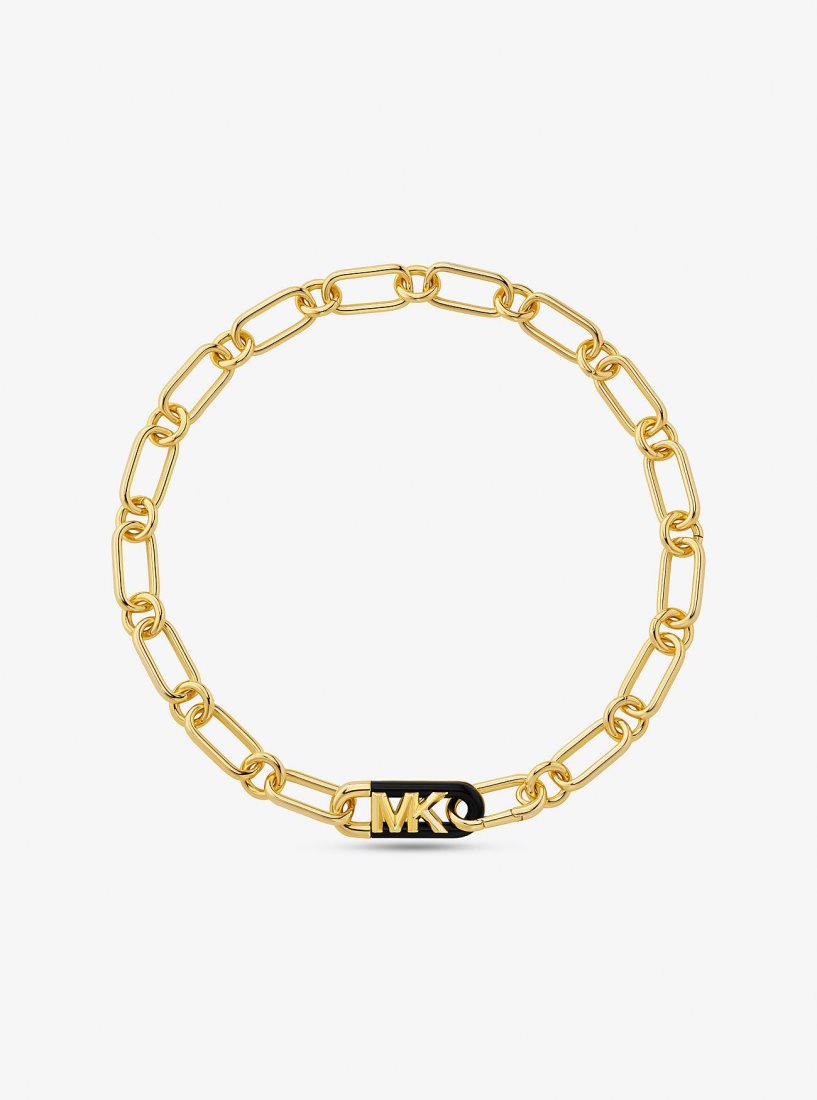 Michael Kors Precious Metal-Plated Brass and Acetate Empire Logo Chain Necklace Ketten Damen Gold | EAHPBU367