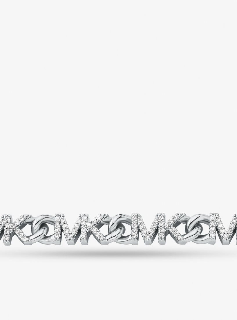 Michael Kors Precious Metal-Plated Brass Pave Logo Chain Necklace Ketten Damen Silber | EKPNGU706