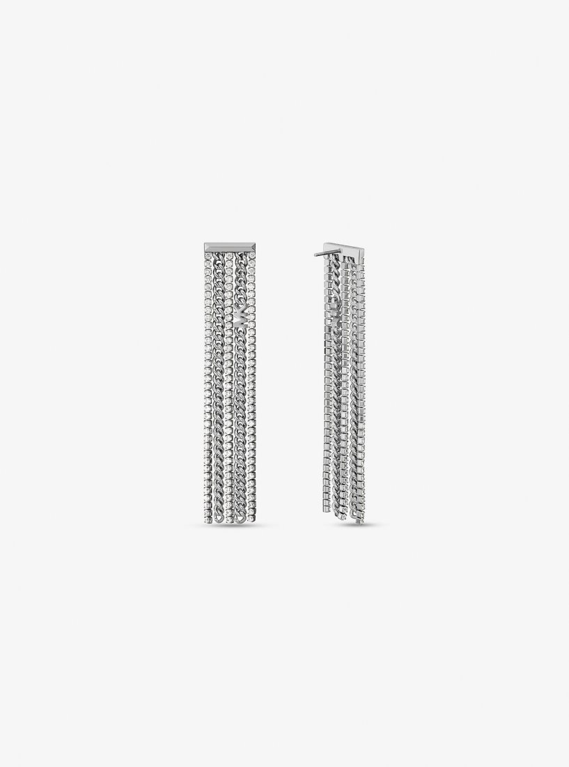 Michael Kors Precious Metal-Plated Brass Pave Chain Drop Earrings Ohrringe Damen Silber | FWIZCD930