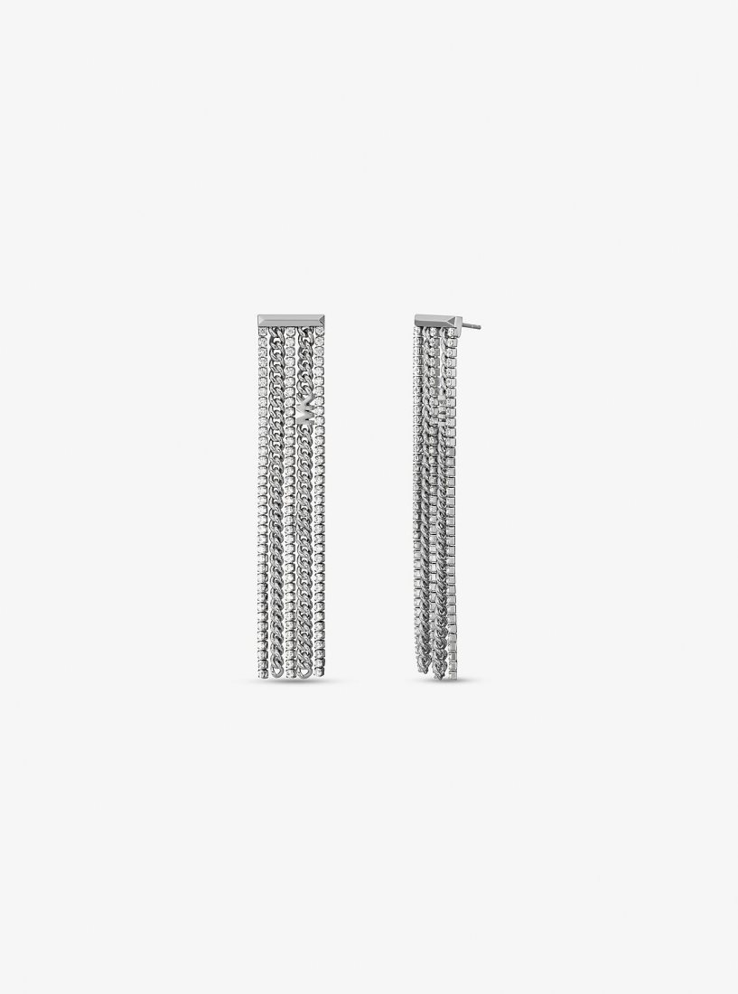 Michael Kors Precious Metal-Plated Brass Pave Chain Drop Earrings Ohrringe Damen Silber | FWIZCD930