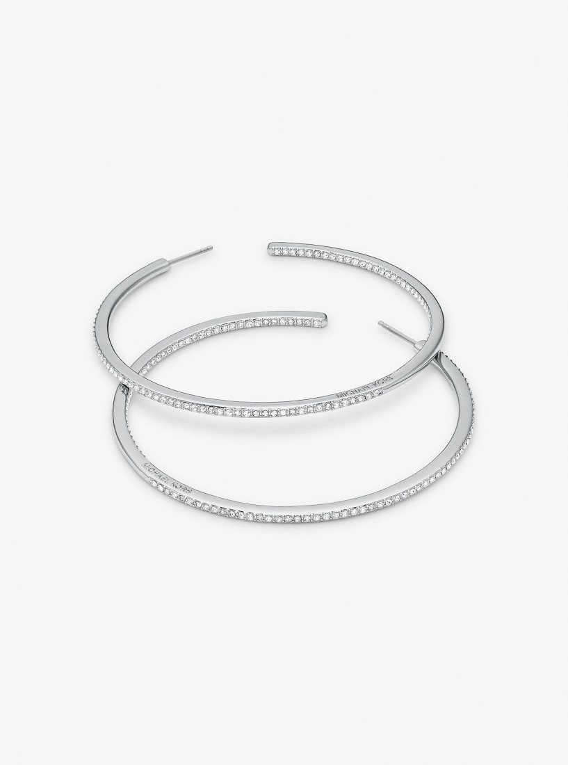 Michael Kors Precious Metal-Plated Brass Pave Hoop Earrings Ringe Damen Silber | GATSZE834