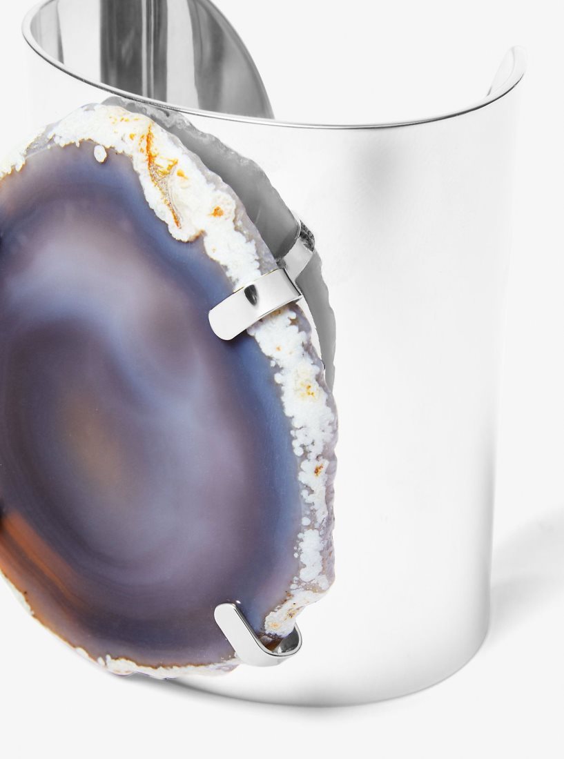 Michael Kors Precious Metal-Plated Brass and Agate Cuff Armbänder Damen Silber Grau | AQMCJE932