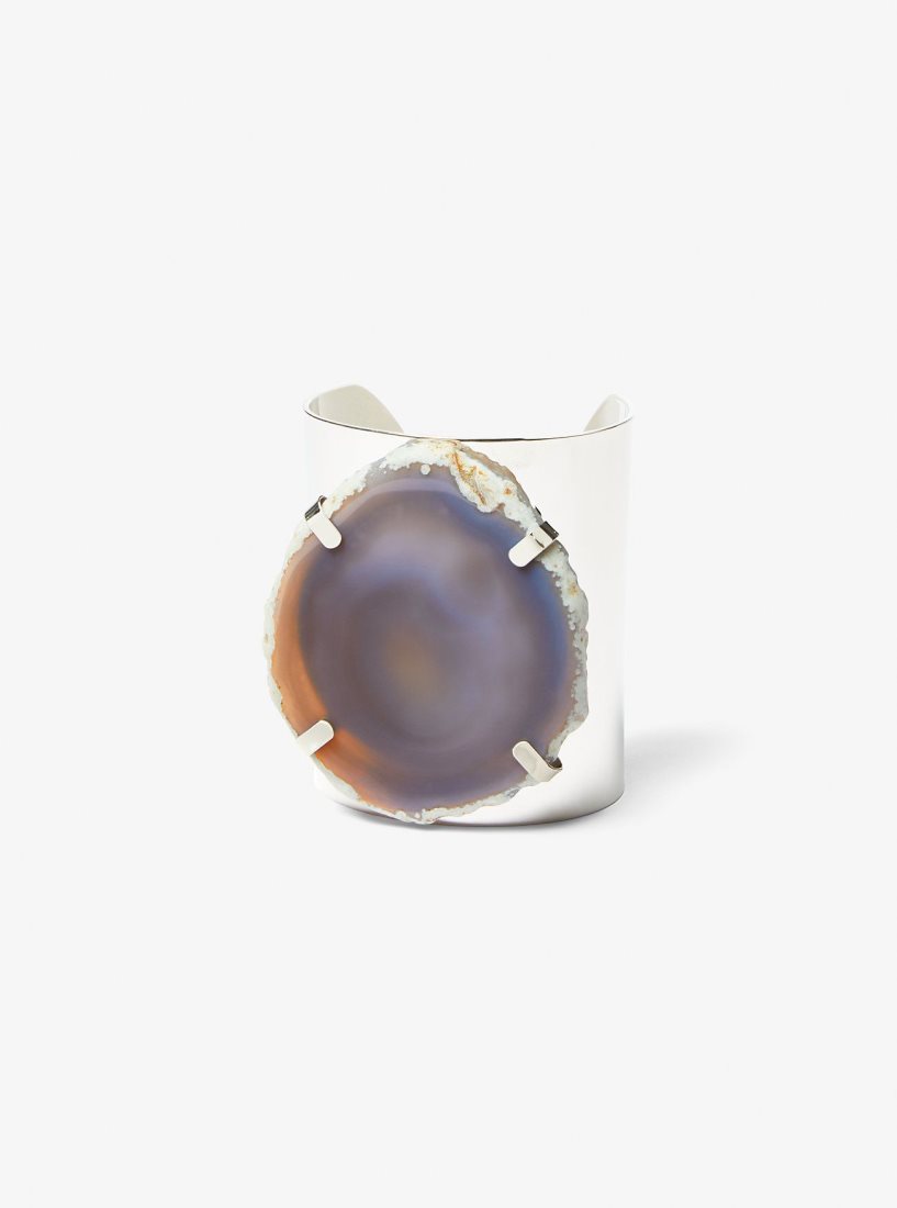 Michael Kors Precious Metal-Plated Brass and Agate Cuff Armbänder Damen Silber Grau | AQMCJE932