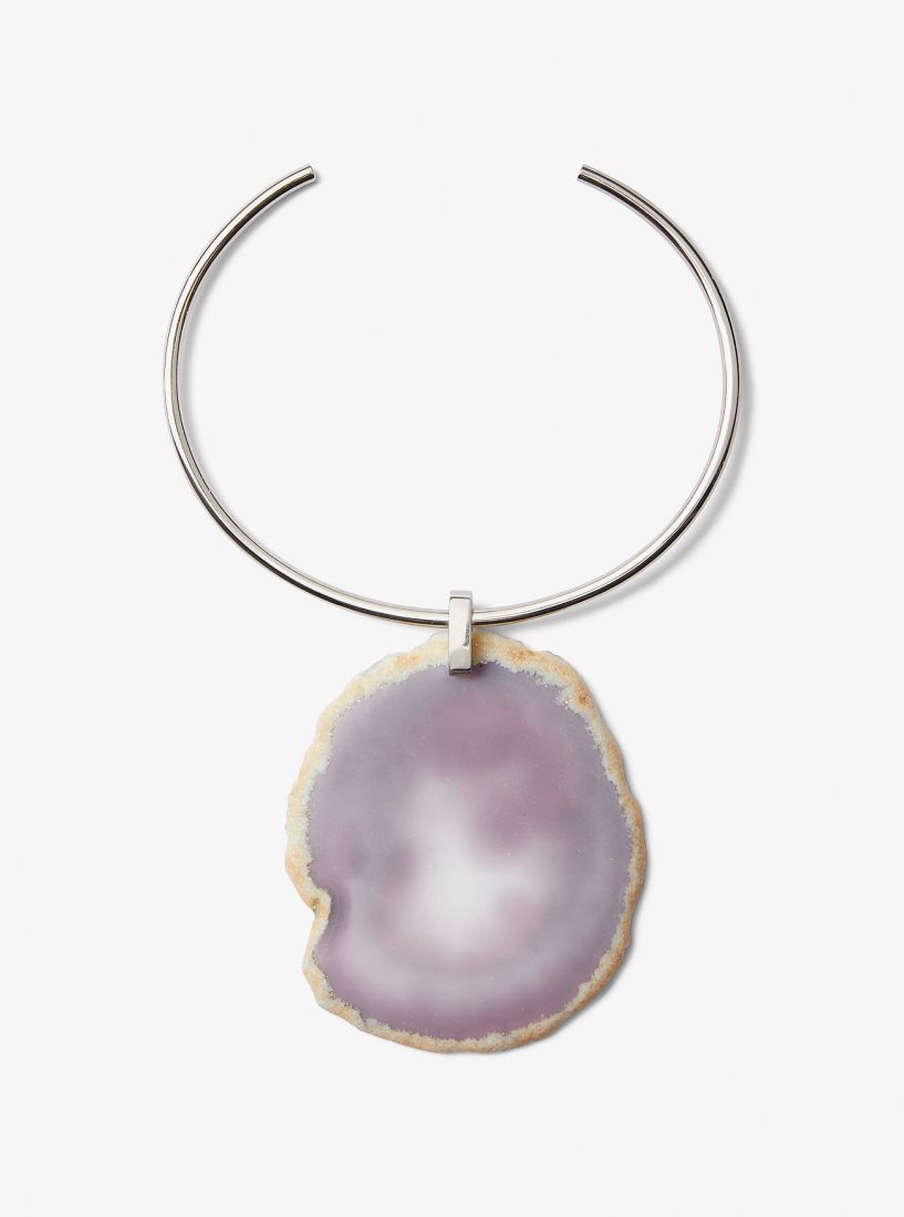 Michael Kors Precious Metal-Plated Brass and Agate Collar Necklace Ketten Damen Silber Grau | IEBWJH013